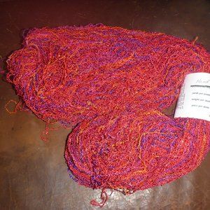 1 Large Hank Hand Dyed Rayon Buouchle Yarn Color Red Pink Purple Orange Multi